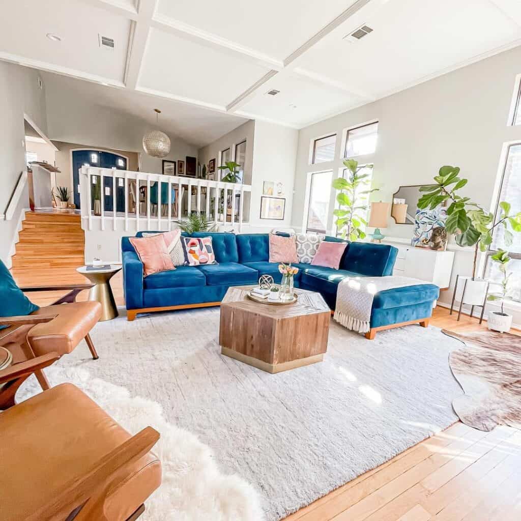 Bright Blue Sofa in Neutral Living Room